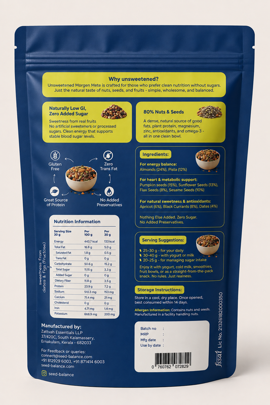 Morgen Mete Unsweetened - Nuts & Seeds Mix | More than a muesli